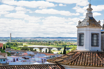 Panorama of Badajoz overlooking the Guardiana river, Extremadura of Spain