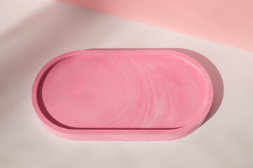 Oval pink tray, handmade for home decor.