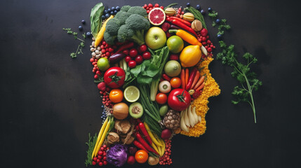 human body profile filled with Fresh food concep, generative ai