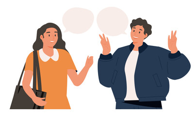 Fototapeta premium Young couple talking together. People communicating. Positive communication of multinational friends.