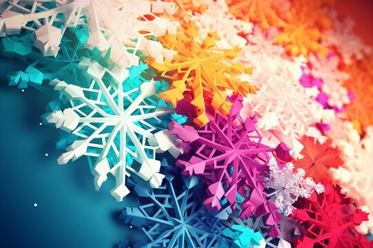 Colorful holiday snowflake background illustration with unique shapes and high quality. Perfect for stock images. Generative AI