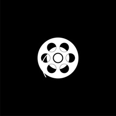 Simple illustration of video film reel icon on black background 