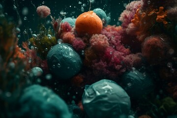 Obraz na płótnie Canvas Pigmented hues diffuse amidst aquatic environment. Generative AI