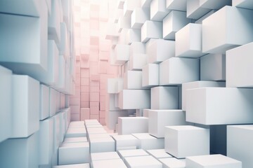 A futuristic white and pastel cube wall. 3D rendered and perfectly aligned. Generative AI