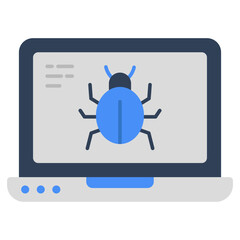 A flat design icon of infected laptop 