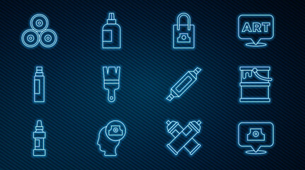 Set line Spray can nozzle cap, Paint bucket, brush, Marker pen, spray, and Paint, gouache, jar, dye icon. Vector