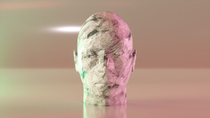 The concept of self-improvement. A piece of marble transforms into a human face. Metamorphosis.
