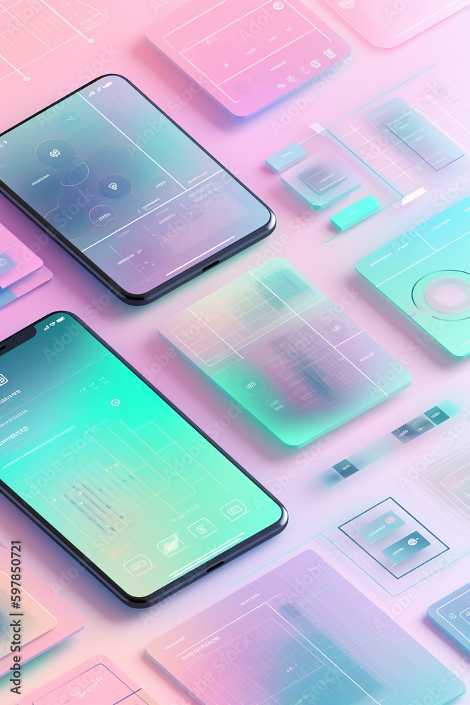 Wall mural mobile app design blueprint,technological design.created using generative ai technology.