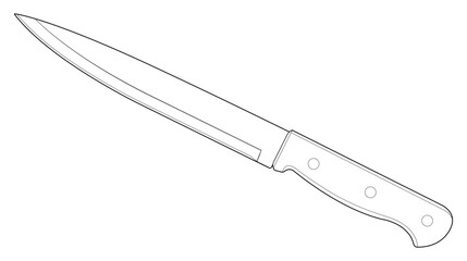 Coloring page. 	
Kitchen knife with wooden handle. Slicing knife. Isolated on white	
