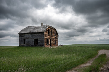 Old abandoned homestead on the open prairies.