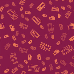 Brown line Computer keyboard icon isolated seamless pattern on red background. PC component sign. Vector Illustration