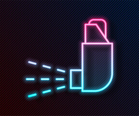 Glowing neon line Inhaler icon isolated on black background. Breather for cough relief, inhalation, allergic patient. Medical allergy asthma inhaler spray. Vector