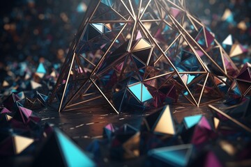 Geometric triangle abstract background, 3D render. Generative AI