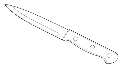 Coloring page. Kitchen knife with wooden handle. utility knife. Isolated on white