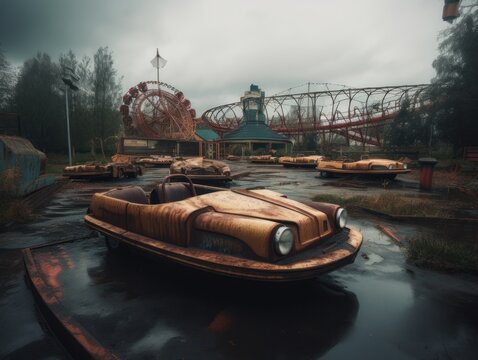 Abandoned Theme Park. Generative AI.