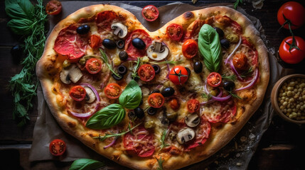 A pizza with a heart. AI Generated