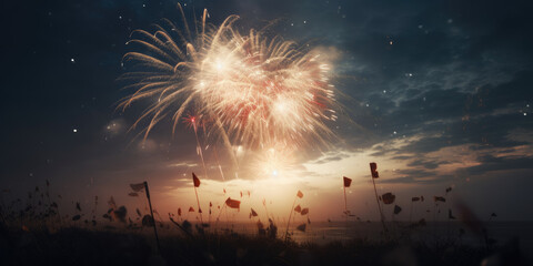 4th of July fireworks, generative ai - obrazy, fototapety, plakaty
