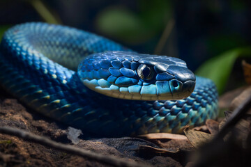 Fototapeta premium Majestic Blue Viper Snake in Its Natural Habitat. Generative AI....