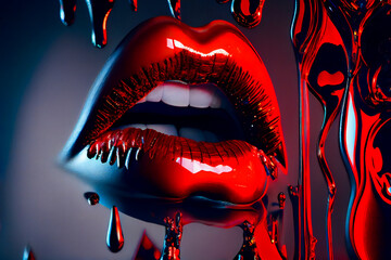 Bold Red Lips.  Scarlet Kiss . Generative AI..