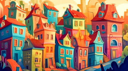 Naklejka premium Colorful Cartoon Houses. Generative AI