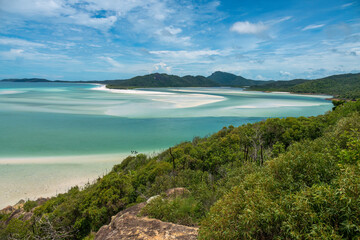 Fototapeta na wymiar Whitehaven Beach, Whitsunday Islands, off the central coast of Queensland, Australia, Known for its crystal white silica sands and turquoise coloured waters