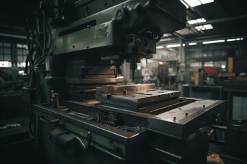 metal fabrication on machine in factory workshop. Generative AI