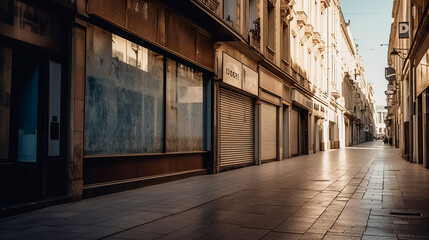 Fototapeta na wymiar Empty Shopping District. Deserted High Street. AI Generated