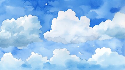 Naklejka na ściany i meble Watercolor blue sky with clouds Generative AI