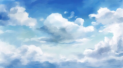 Watercolor blue sky with clouds Generative AI