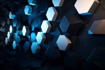 Tech wallpaper with 3D shapes creating a wall of various forms. Offering copy space. Generative AI