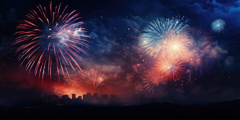 4th of July fireworks, generative ai - obrazy, fototapety, plakaty