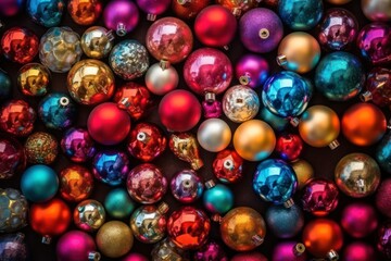 Fototapeta na wymiar background variety glass Christmas balls for Christmas tree decoration. Generative AI