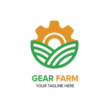 Free vector nature logo design with gear farm concept, green vector logo template