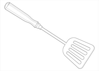 Coloring page. Culinary spatula. Isolated on white.	