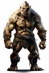 Ogre  with Piercing Eyes and Sharp Teeth isolated on white background. AI Generated