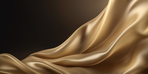 Fototapeta premium Abstract Background with 3D Wave Gold Gradient Silk Fabric. Christmas, wedding, bridal, valentine, romance, award. Holiday gift with copy space. Web banner with copy space. Generative Ai.