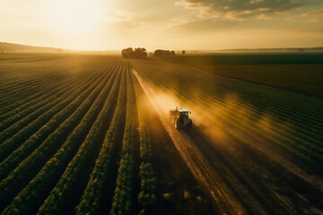 View of Tractor Spraying Pesticides on Soybean Fields.  Generative AI