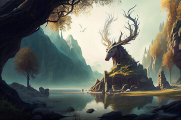 Spectacular Landscapes and Wondrous Creatures from Myth and Folklore. Generative AI
