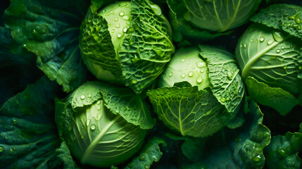 Obraz premium Water Droplets on Cabbage Leaves. Generative AI