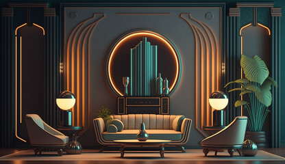 Modern wall art neon decor living room interior design AI Generated image