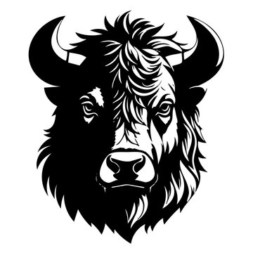 Bison head isolated on white background. Vector illustration