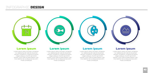 Set Calendar, Pisces zodiac, Eclipse of the sun and Earth element. Business infographic template. Vector