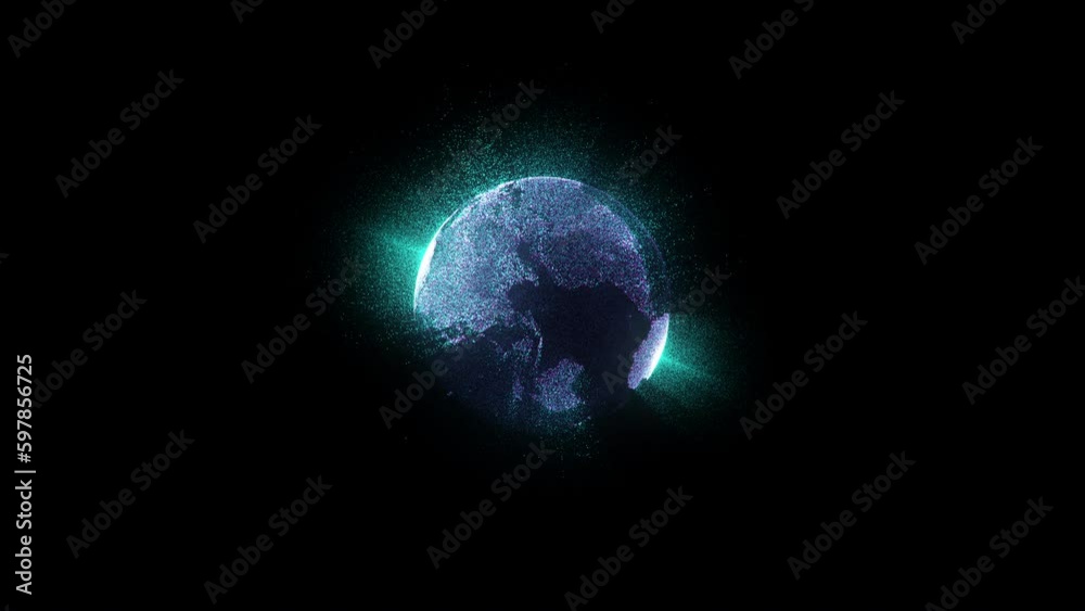 Poster digital particle earth. computer generated 3d render