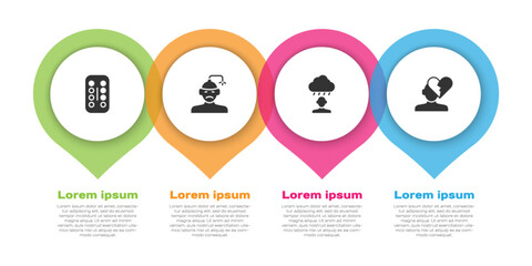 Set Sedative pills, Concussion, headache, Depression and frustration and Broken heart or divorce. Business infographic template. Vector