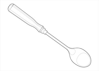 Coloring page. Culinary spoon. Isolated on white. Kitchen tool.
