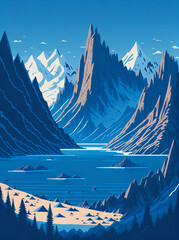 Kenai Fjord landscape. AI generated illustration