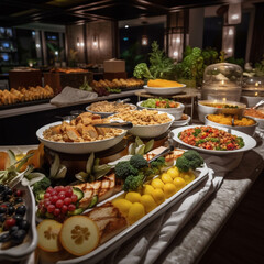luxurious buffet in a beautiful hotel with a big vari, generative ai