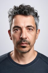 Caucasian man head shot portrait over white background. Generative AI vertical shot