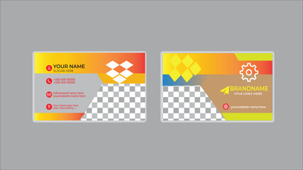 Creative business card and template profational card design with image holder and clean gradient color geomatic shape.