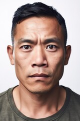 Obraz premium Asian adult man head shot portrait over white background studio shot. Generative AI vertical shot